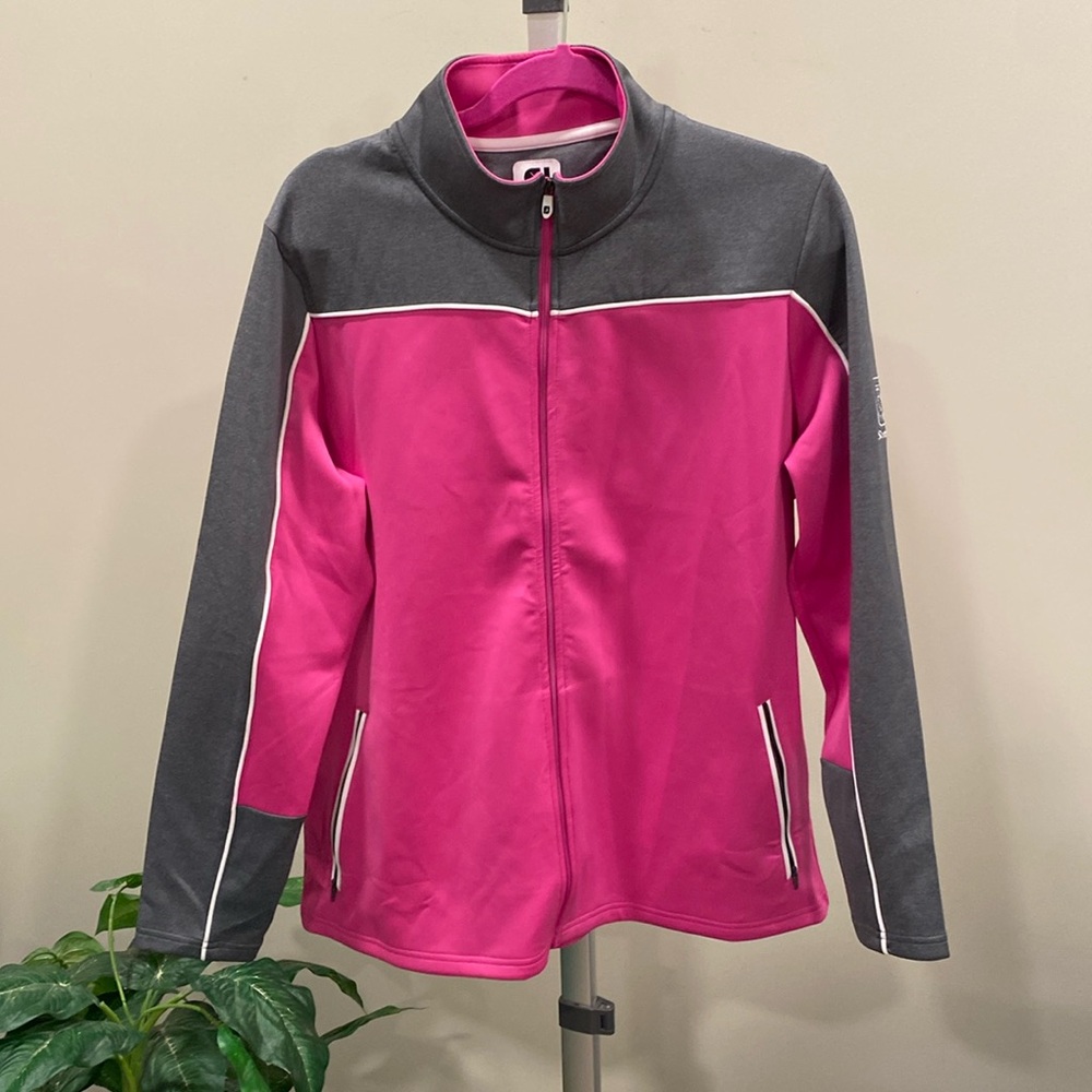 FootJoy Women's Jersey Full-Zip Midlayer Golf Jackets in Pink and Gray